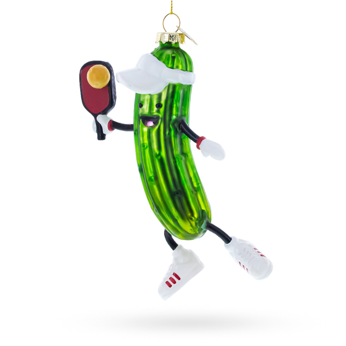 Pickle with Racket Blown Glass Christmas Ornament