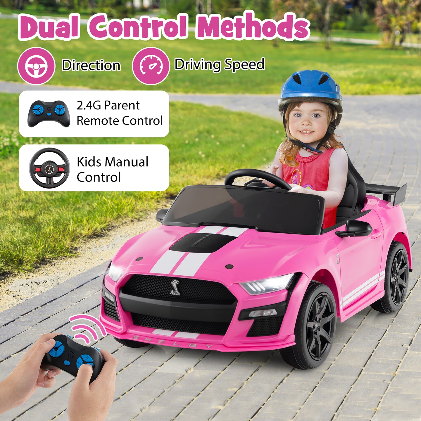 12V Licensed Ford Mustang Shelby GT500 Kids Ride on Car with Remote Control for Kids Aged 3-8-Red