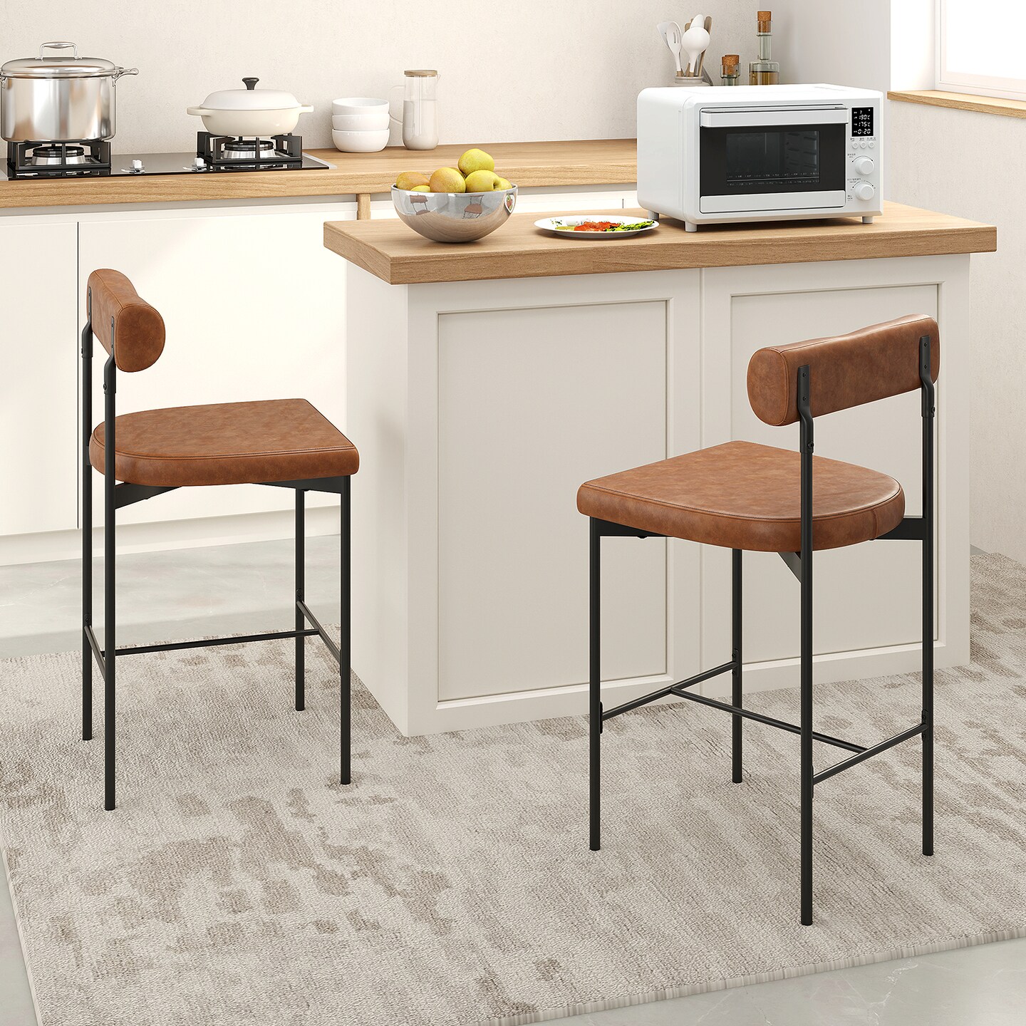 Set of 2 20-Inch Upholstered Bar Stools with Backrest for Counter Height Seating