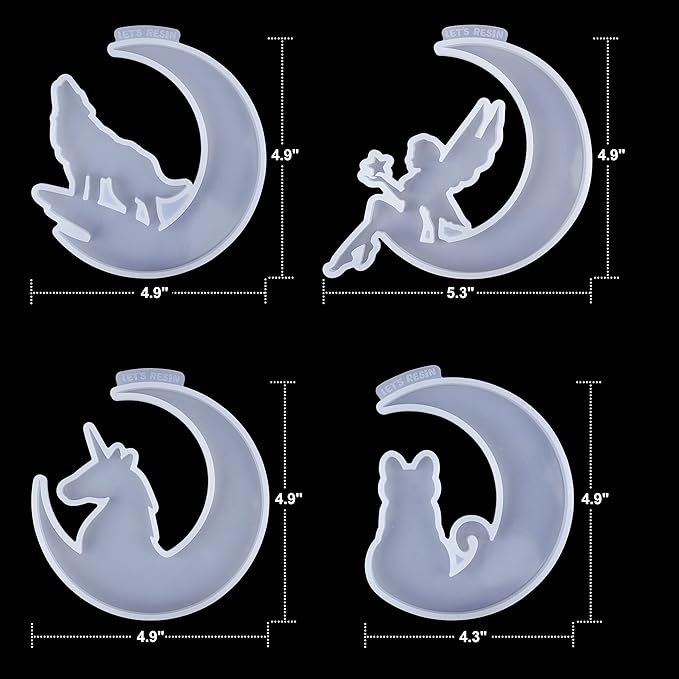 LET&#x27;S RESIN Resin Molds, Crescents Moon Molds, Epoxy Molds, Silicone Molds for Epoxy Resin, Wolf with Moon, Cat with Moon, Unicorn with Moon