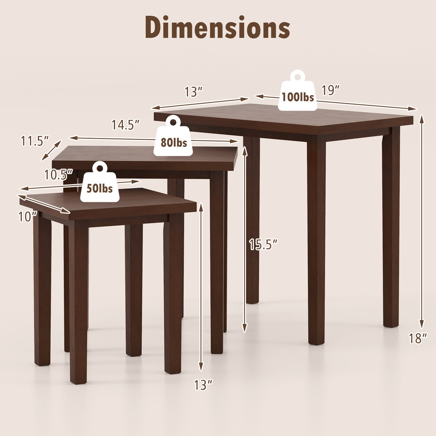 3-Piece Farmhouse Rectangle Side Table Set for Living Room - 19&#x22; x 13&#x22; x 18&#x22; (L x W x H)