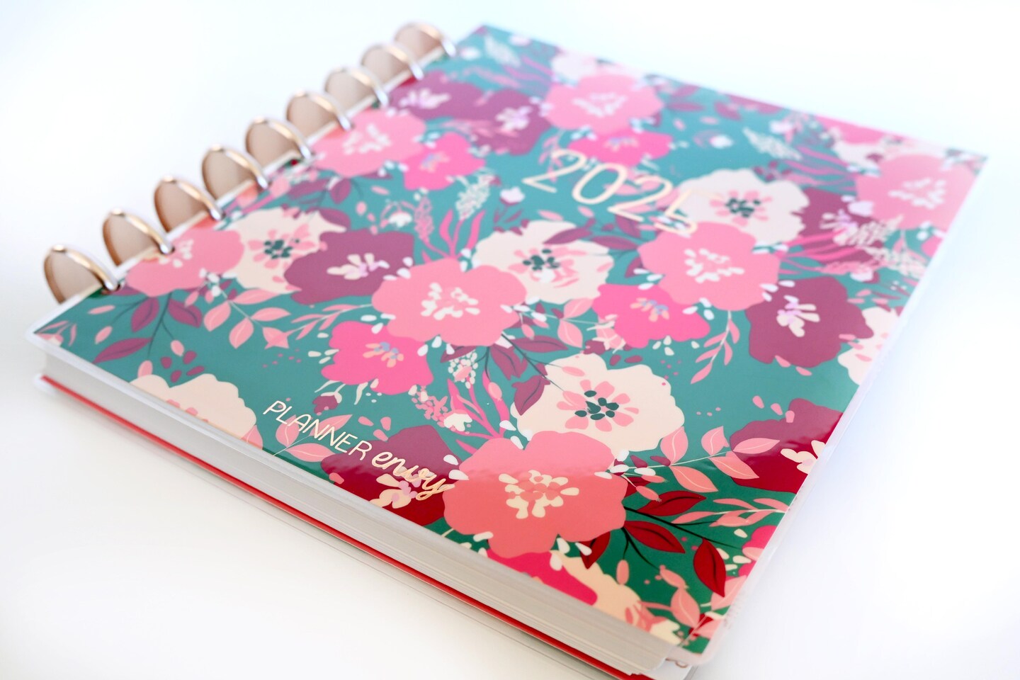 2025 Planner - Mini Horizontal Layout, Disc Bound - "Teal & Pink Floral" (#1005)