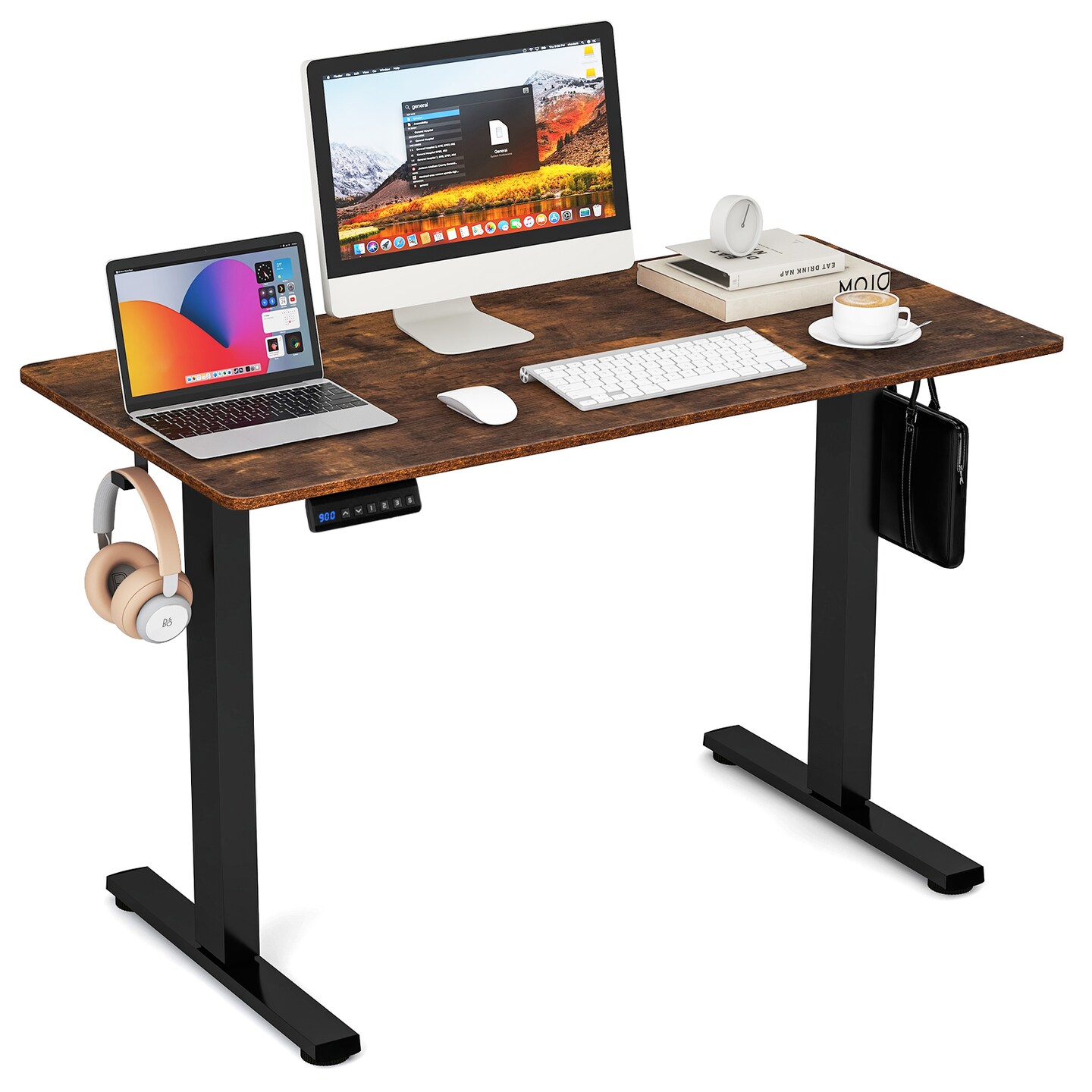 Adjustable Electric Standing Desk with 3 Memory Height Settings, Cable Management, and Hooks