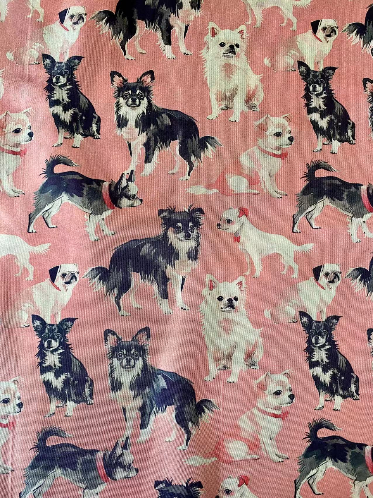 NWT HANDMADE Silk Girls and their dogs 22” x 22” Scarf #2 L982 QMNBTES Husky Dog Pattern 25 main image 2