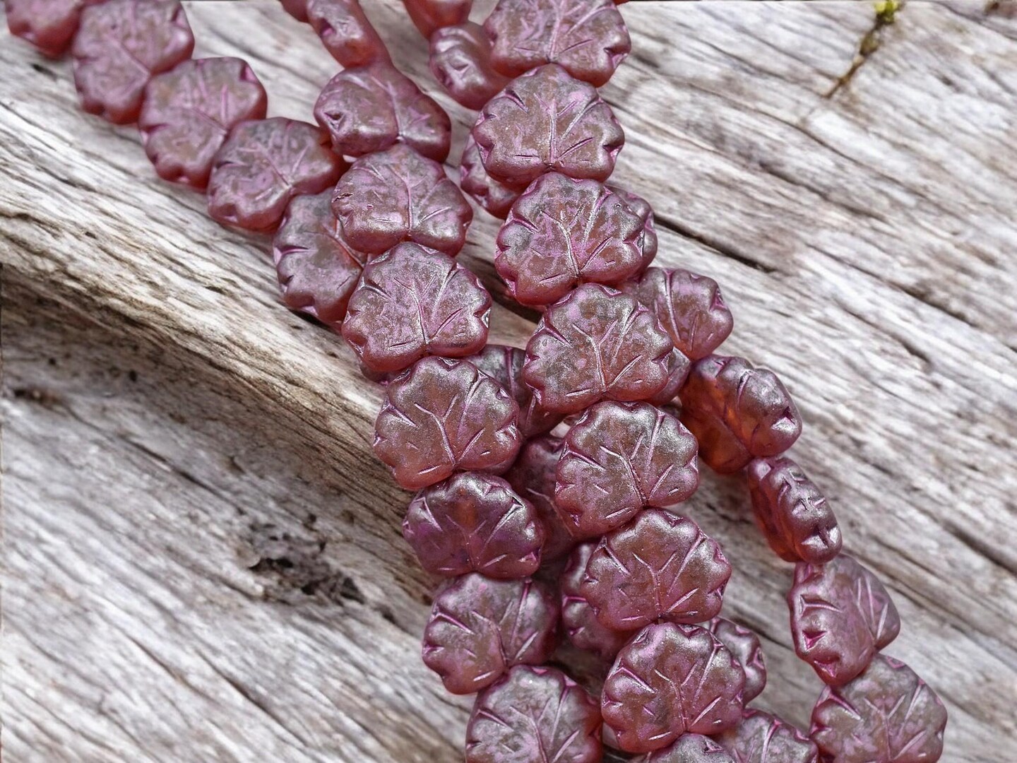 *12* 13x11mm Matte Crystal Raspberry Maple Leaf Beads