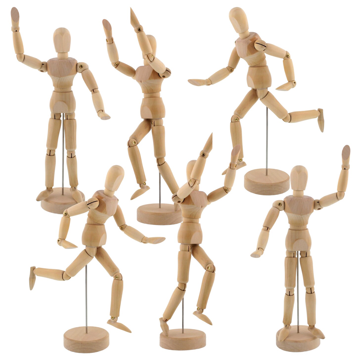 Wood 8&#x22; Artist Drawing Manikin Articulated Mannequin with Base and Flexible Body - Perfect For Drawing the Human Figure (8&#x22; Male) Pack of 6 Manikins