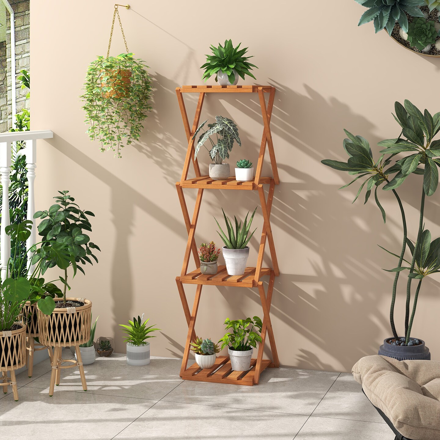 4-Tier Folding Plant Rack and Free Standing Shoe Rack - 15&#x22; x 12&#x22; x 48.5&#x22; (L x W x H)