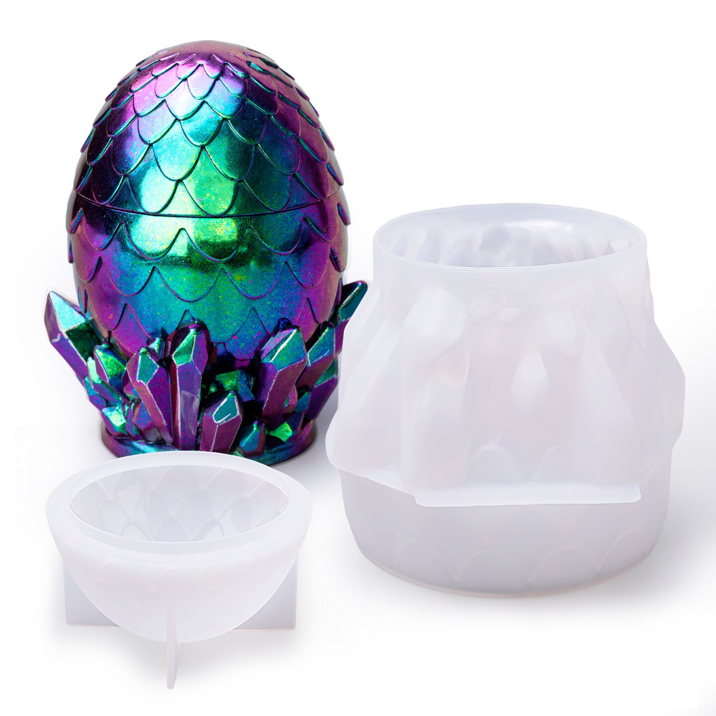 LET&#x27;S RESIN Dragon Egg Resin Molds, Large Resin Jar Resin Epoxy Molds with Lid and Crystal Cluster Base, Lifelike Dinosaur Egg Silicone Molds for Epoxy Resin, DIY Craft