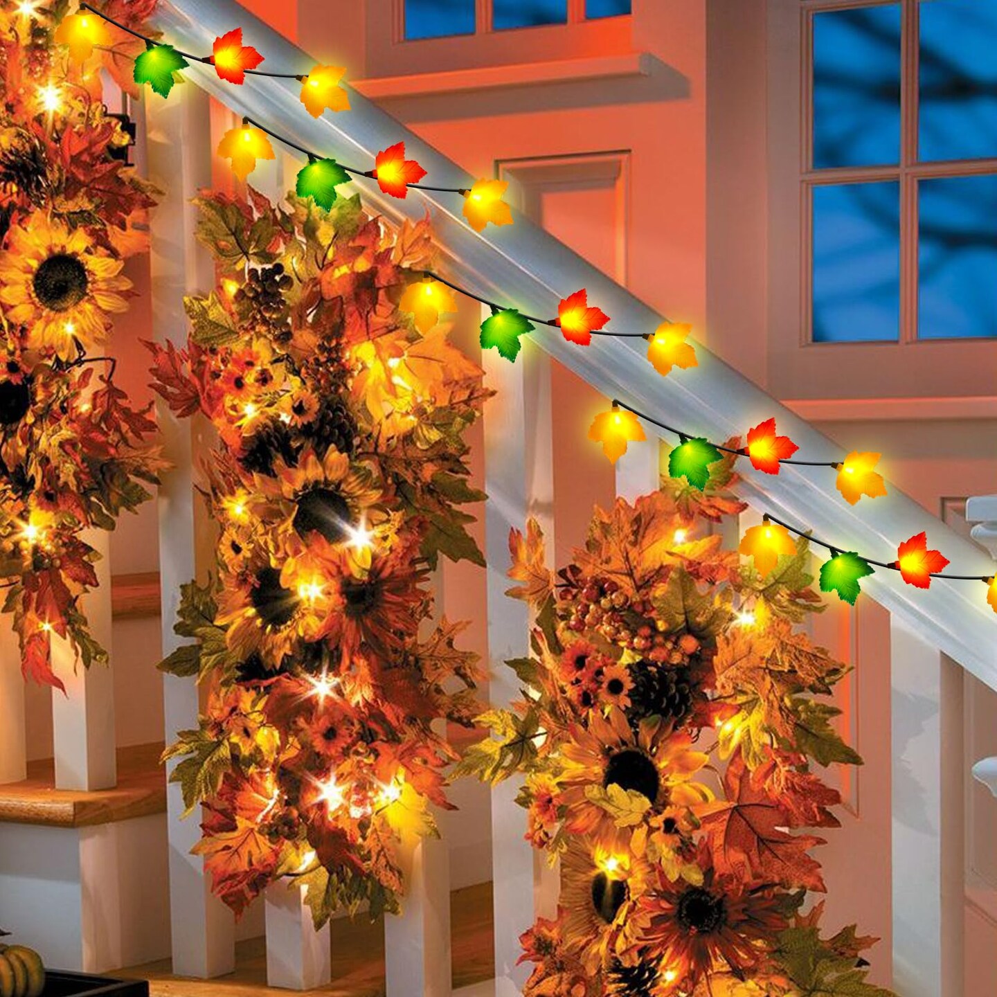 Fall Decorations Maple Leaf Lights, 8.5Ft Thanksgiving Decorations String Lights Outdoor with 10 LED Multicolor Maple Leaves Light, Plug in Fall Leaf Fairy Lights for Home Garland Window Harvest Party