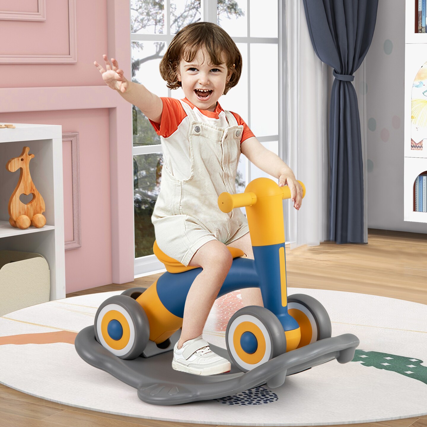 3-in-1 Kids Rocking Horse with Balance Board and Removable Seat - 16 L x 24 W x 18.5 H