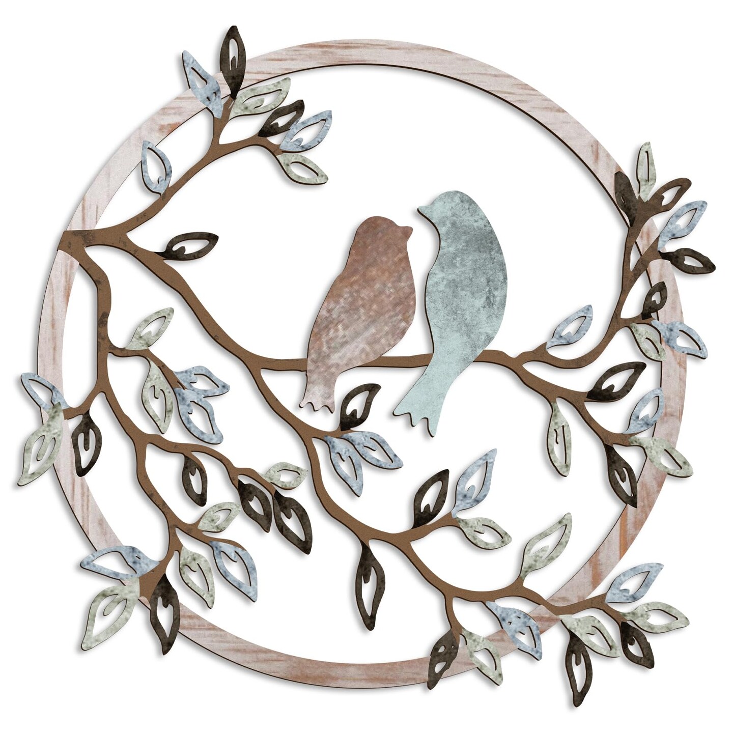 Ferraycle Metal Wall Art Bird on Tree Branch Bird Wall Silhouette Bird Wall Art Decor for Living Room Garden Bedroom Office Home Wall Housewarming Party Decor (Fresh Color)