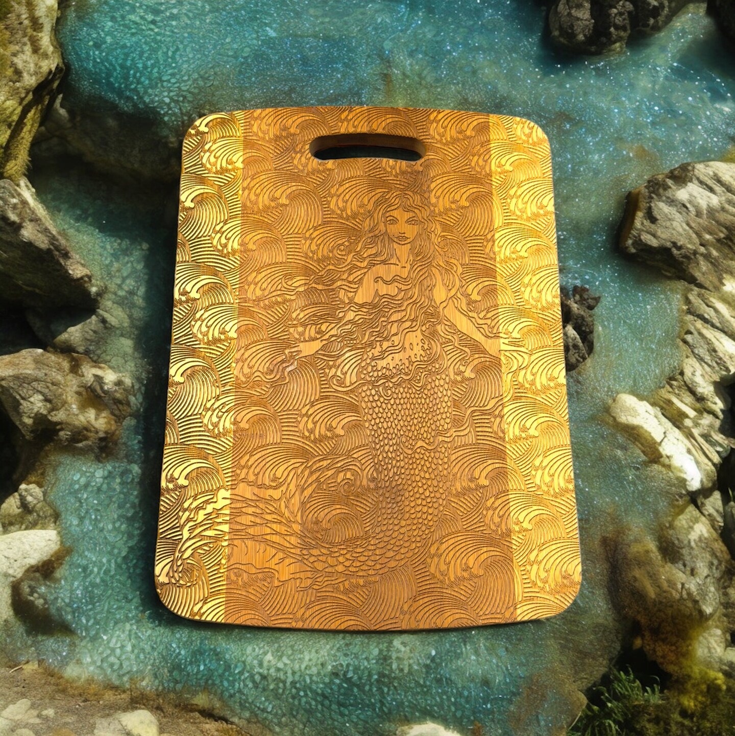 Mermaid Cutting Board 14&#x27;&#x27;x9.5&#x27;&#x27;x.5&#x27;&#x27; Bamboo