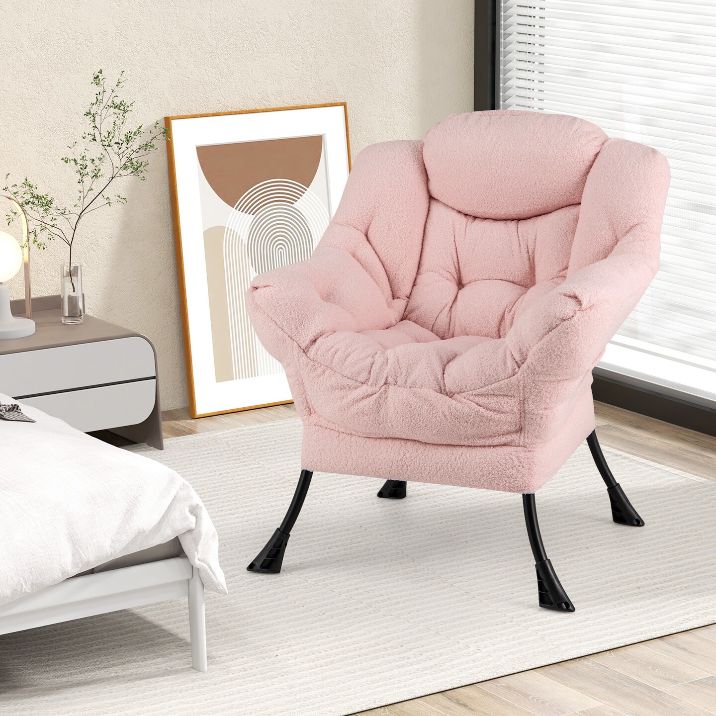 Comfy Sherpa Accent Chair with Head Pillow for Living Room or Bedroom