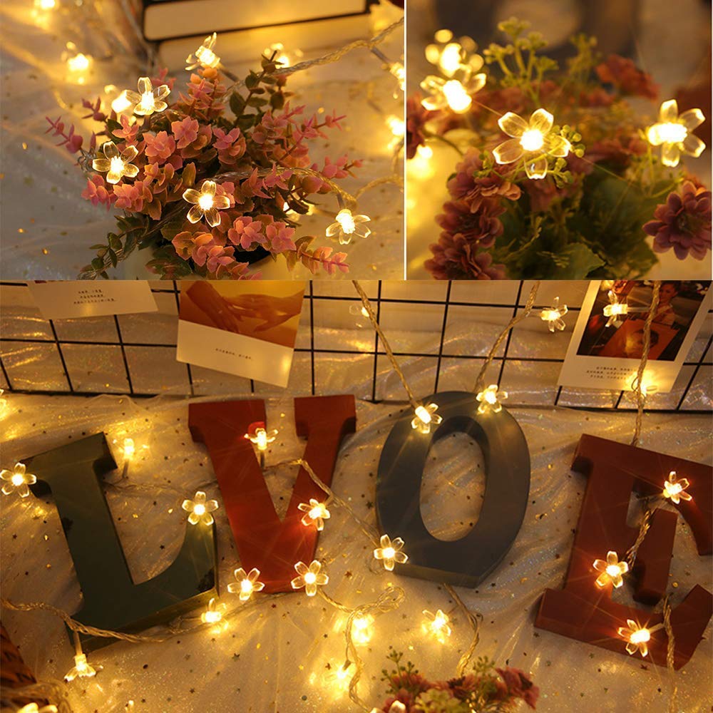 SEMILITS Outdoor Solar String Lights 50LED Flower Shaped Solar Fairy Lights for Christmas Garden Decoration Warm White
