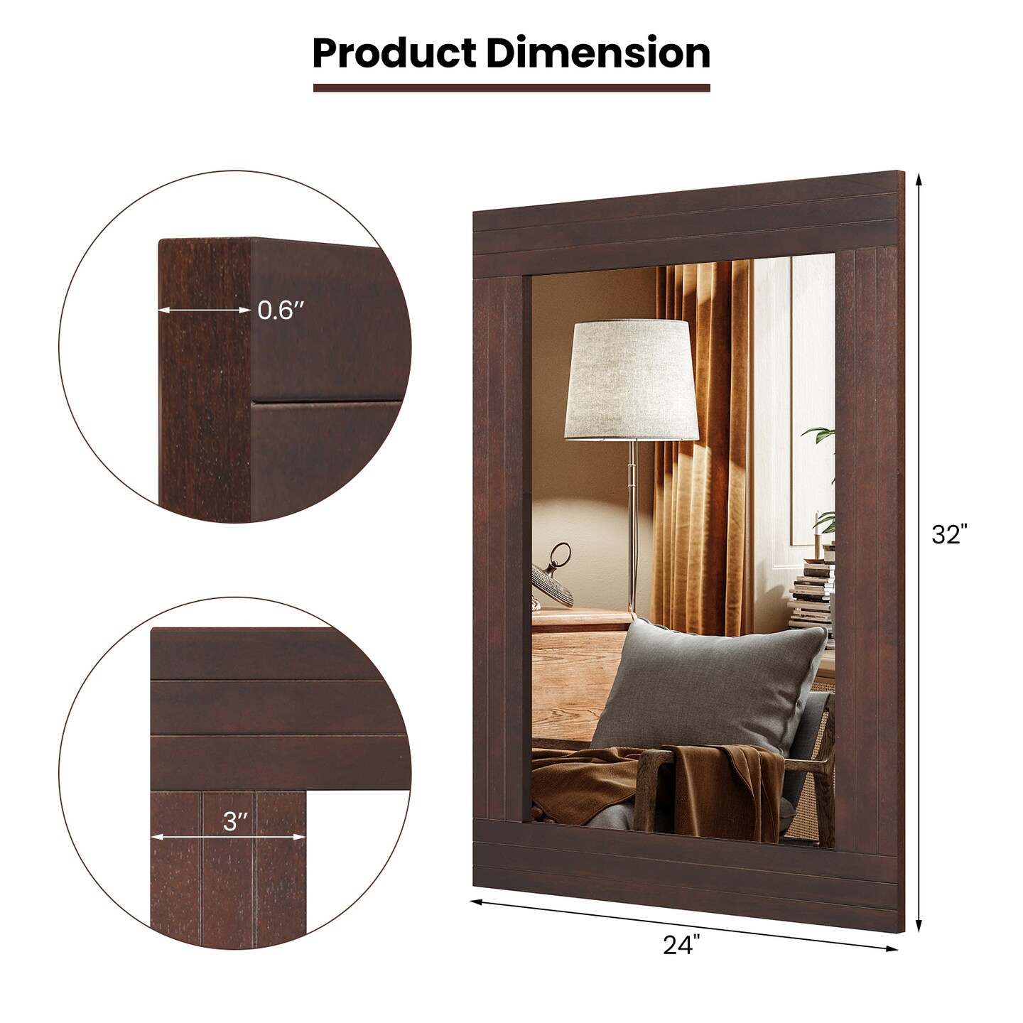 Wood Framed Wall Mirror for Bedroom Living Room Vanity Entryway - 32&#x22; x 24&#x22; (L x W)
