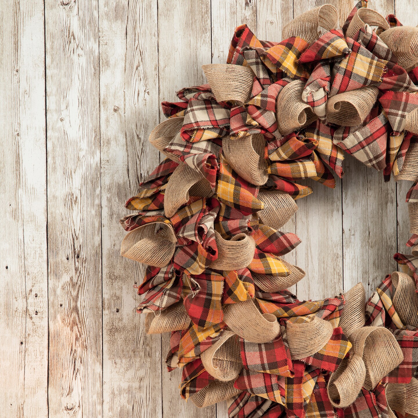 18.5&#x22;D Fall Doorway &#x26; Wall Fabric Plaid Wreath