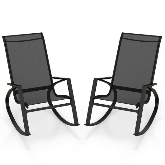 Patio Rocking Chairs 2-Piece Fabric Cushioned Seats Metal Frame Black