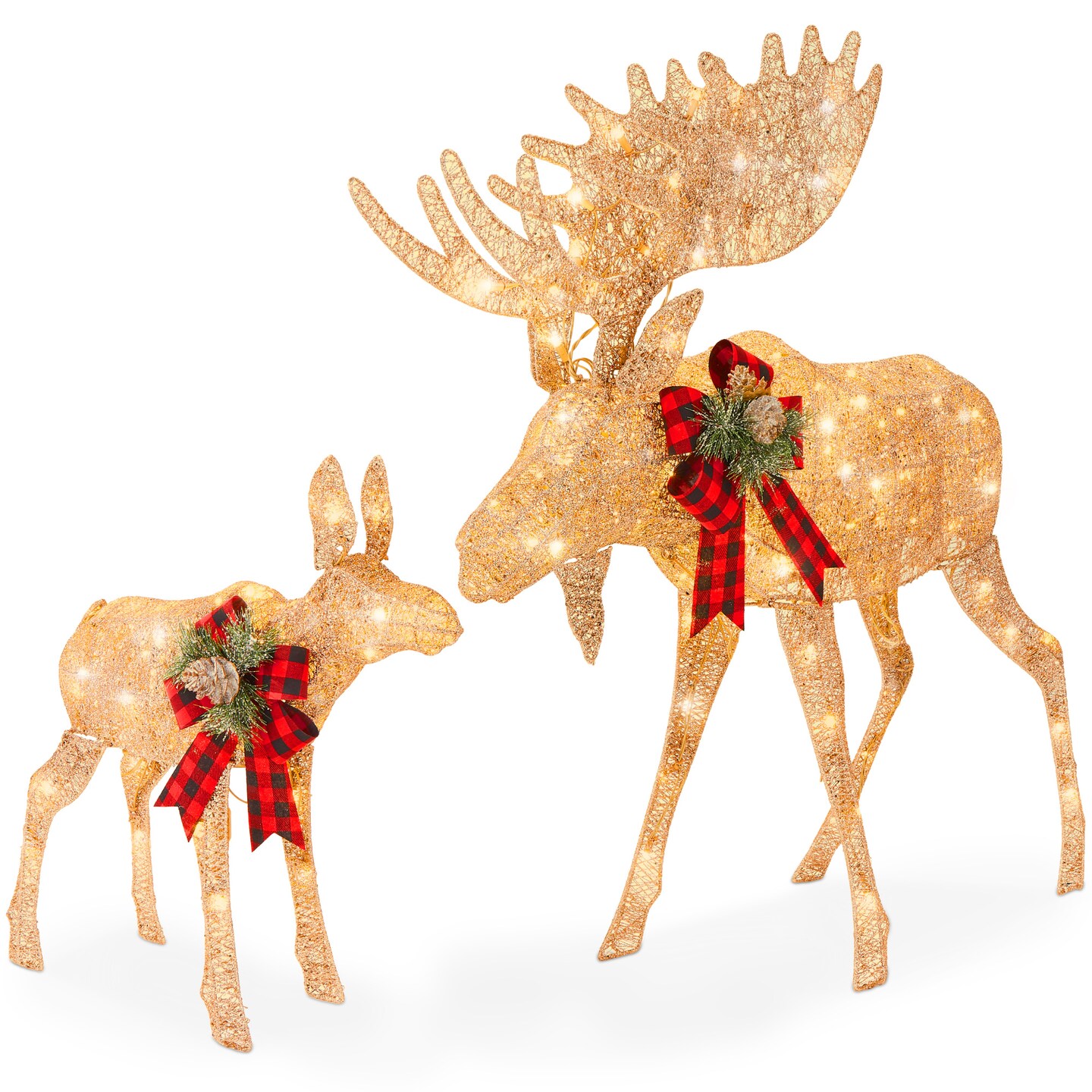 Best Choice Products 2-Piece Moose Family Lighted Christmas Yard D&#xE9;cor Set w/ 170 LED Lights, Stakes, Zip Ties