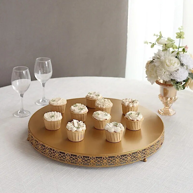 20 in Gold Metal Fleur De Lis Round CAKE STAND Dessert Display Pedestal Party
