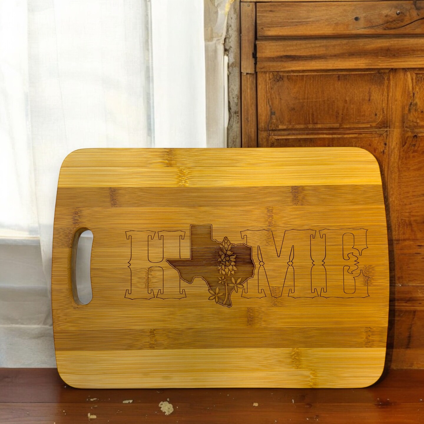 Texas Home with Bluebonnets - Cutting Board 14&#x27;&#x27;x9.5&#x27;&#x27;x.5&#x27;&#x27; Bamboo