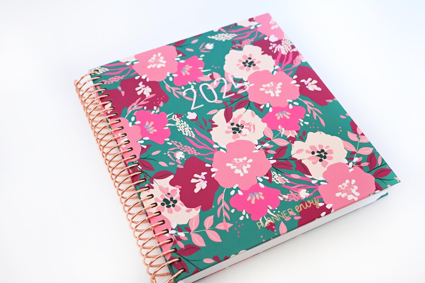 2025 Planner - Mini Horizontal Layout, Spiral Bound - "Teal & Pink Floral" (#405)