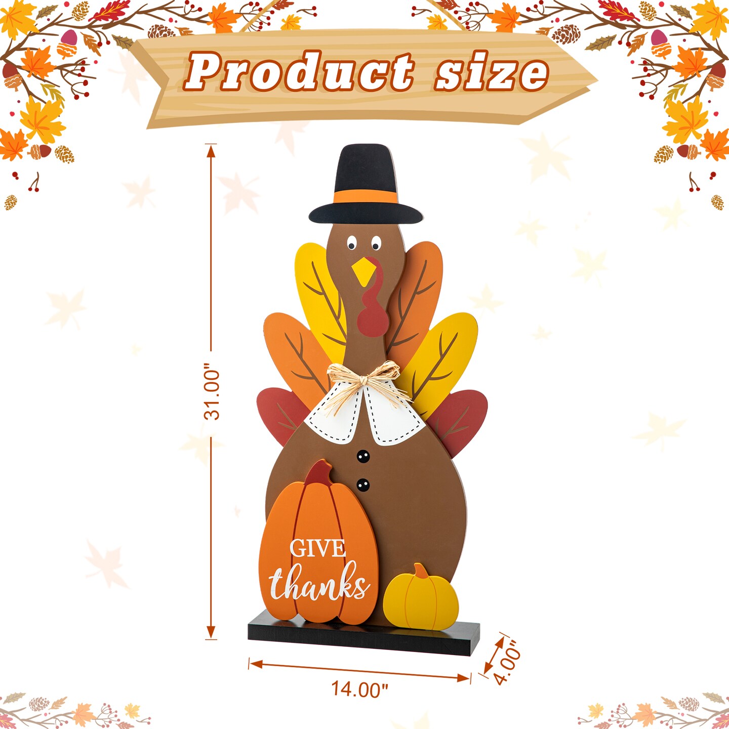 31&#x22;H Thanksgiving Wooden Turkey Porch Decor(KD)
