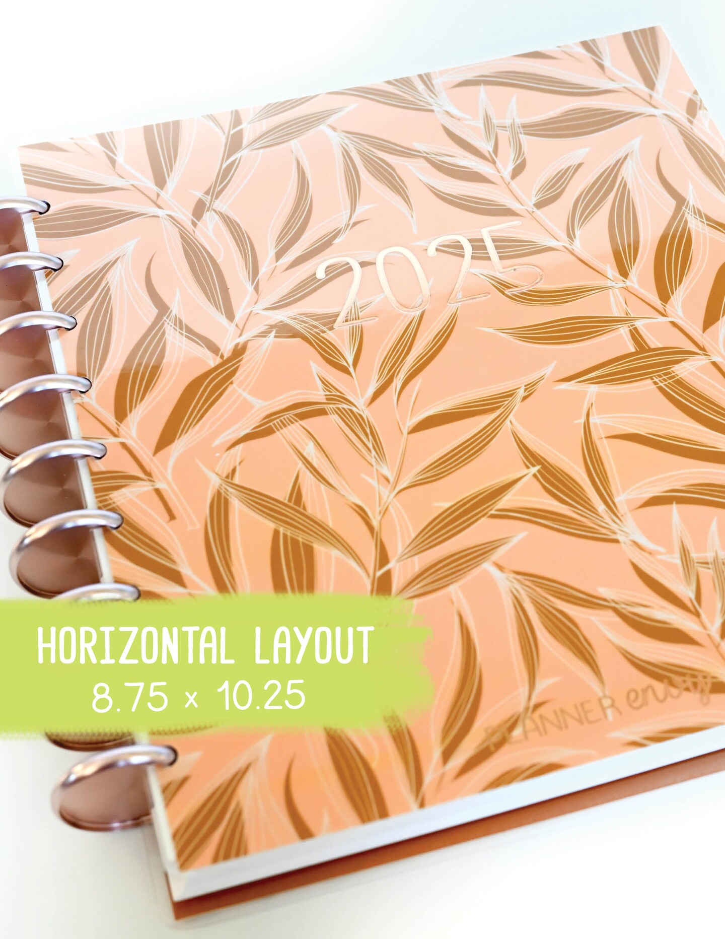 2025 Planner - Horizontal Layout, Disc Bound - &#x22;Golden Leaves&#x22; (#707)