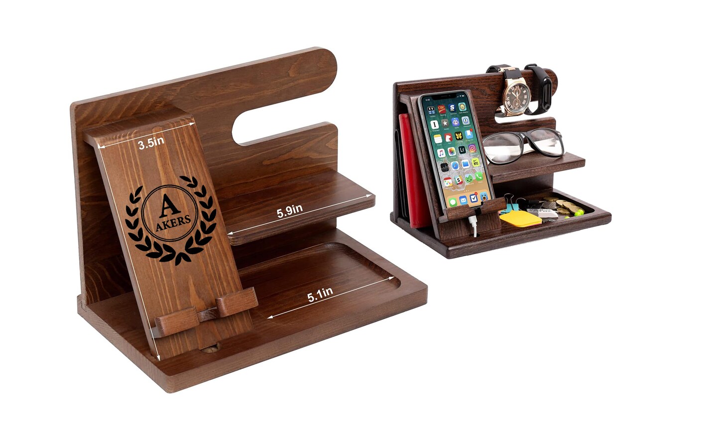 Wooden Nightstand Charging Station Bedside Table Organizer for