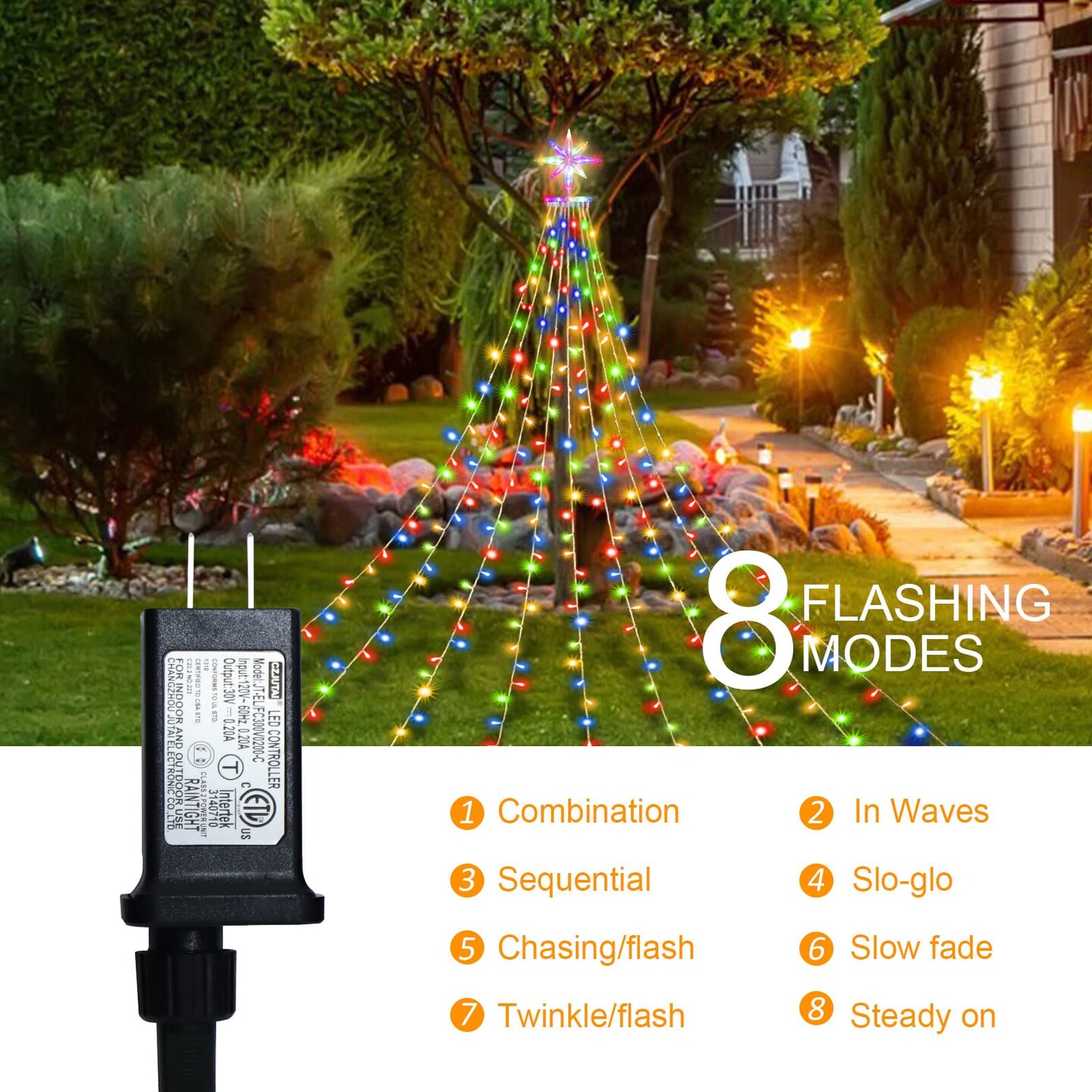 ZhenQiu Outdoor Christmas Decorations Lights, 320 LEDs Dipper Star String Lights with 13&#x22; Topper Star, Plug in Waterproof Hanging Fairy Lights for Xmas New Year Holiday Party Yard Patio Decor