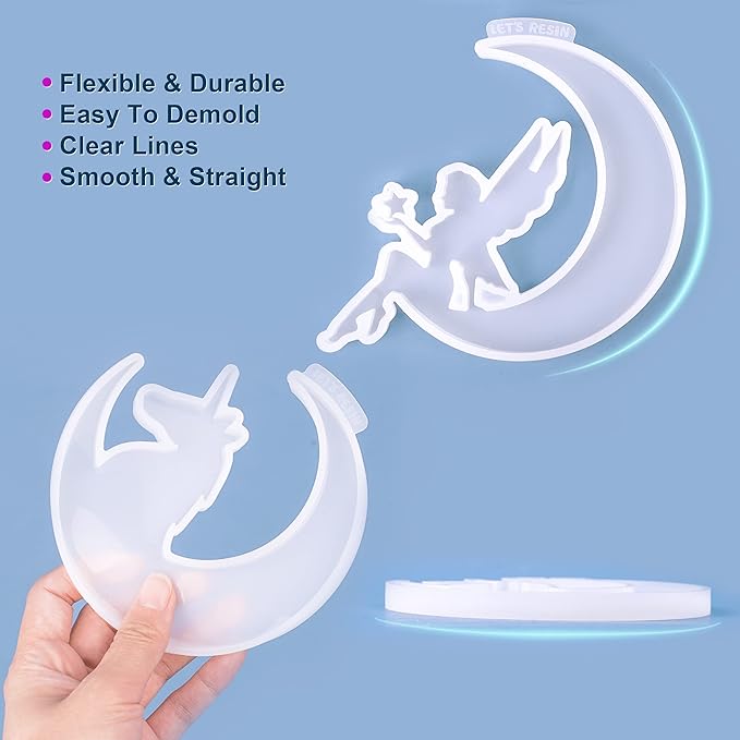 LET&#x27;S RESIN Resin Molds, Crescents Moon Molds, Epoxy Molds, Silicone Molds for Epoxy Resin, Wolf with Moon, Cat with Moon, Unicorn with Moon