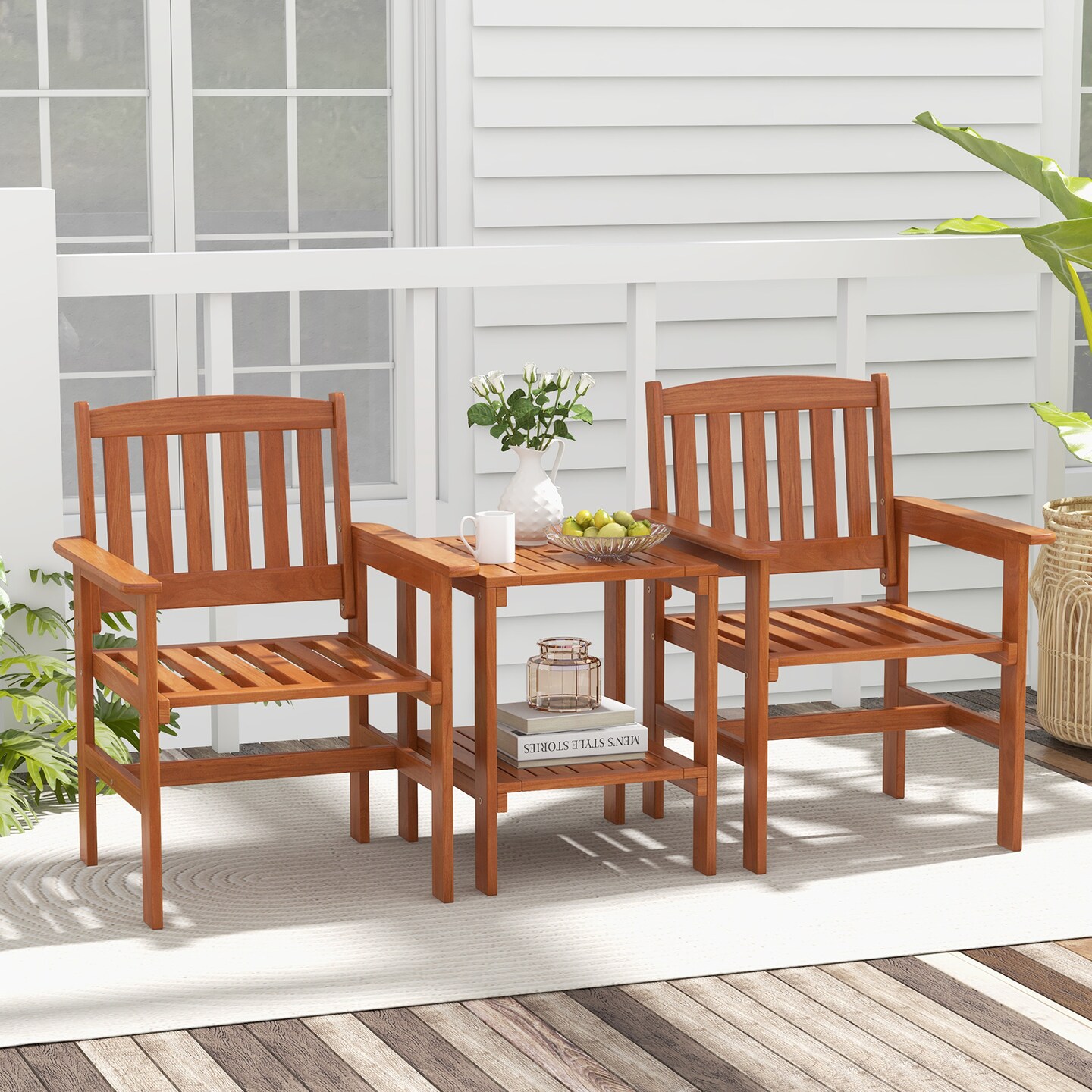 3 Piece Patio Bistro Table and Chairs Set with Umbrella Hole - 24.5&#x22; x 23.5&#x22; x 34.5&#x22; (L x W x H)