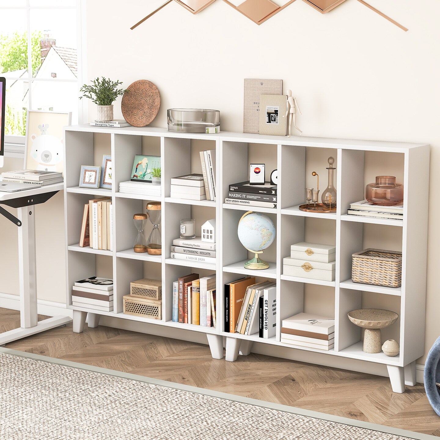 9-Cube Bookcase with 6 Removable Shelves and Raised Support Feet