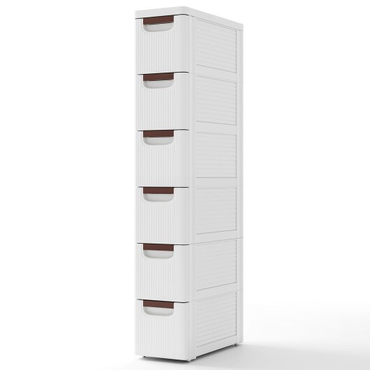 Rolling Organizer Unit Narrow Storage Cabinet with Built-In Wheels for Small Space-6-Drawer