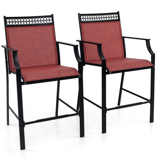Set of 2 Outdoor Counter Bar Stools Heavy-Duty Metal Frame with Footrest