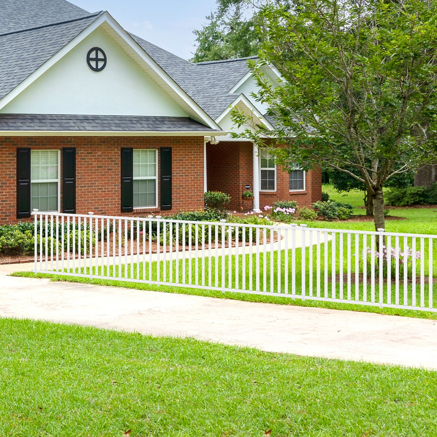 White 80 Inch PVC Fence Panels with Ground Stakes Outdoor Privacy Screen