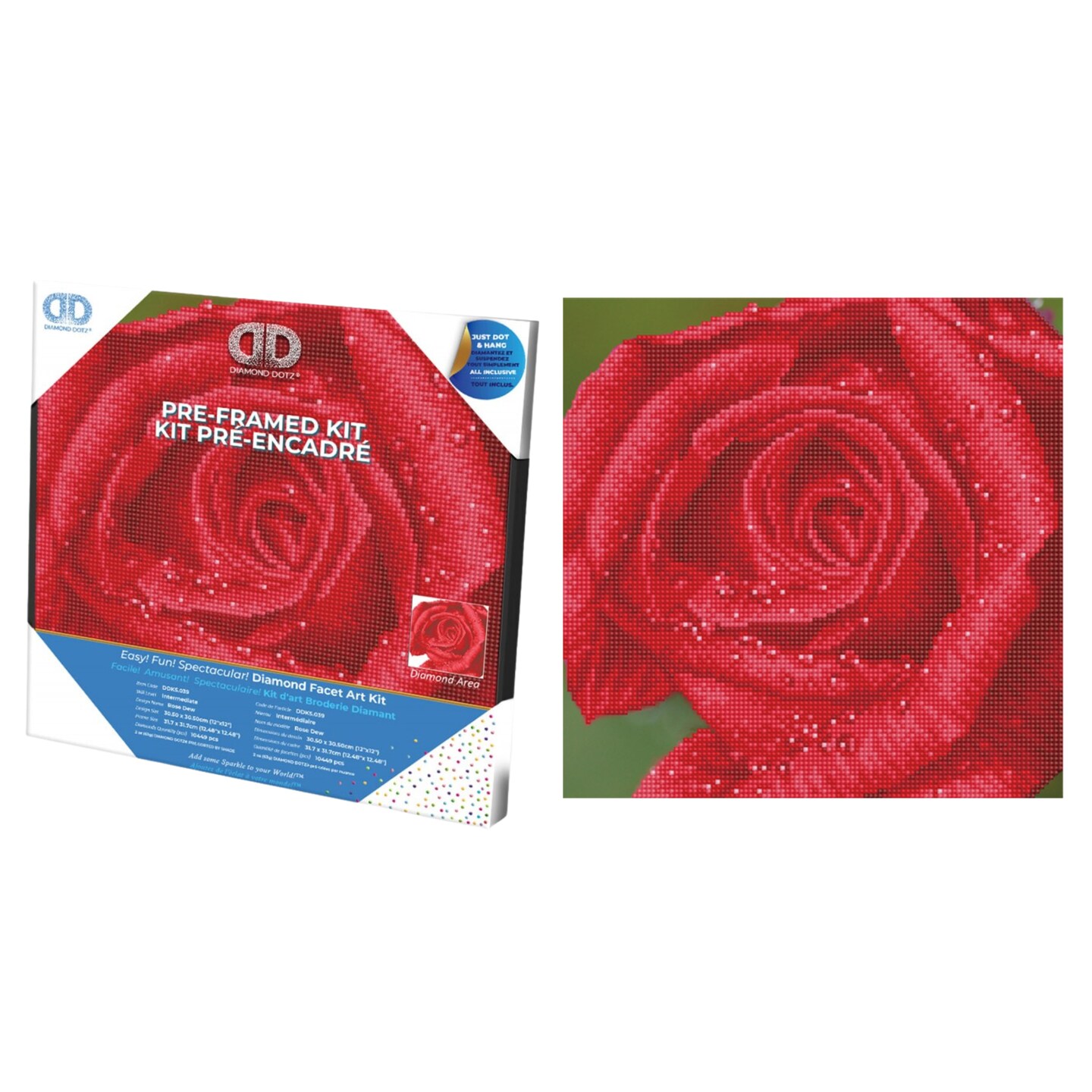 Diamond Dotz Rose Dew with Frame Flower Diamond Painting Kits for Adults - Diamond Art Kits a Relaxing Creative Craft Kit with Dotz Gems  12&#x22;x12&#x22;