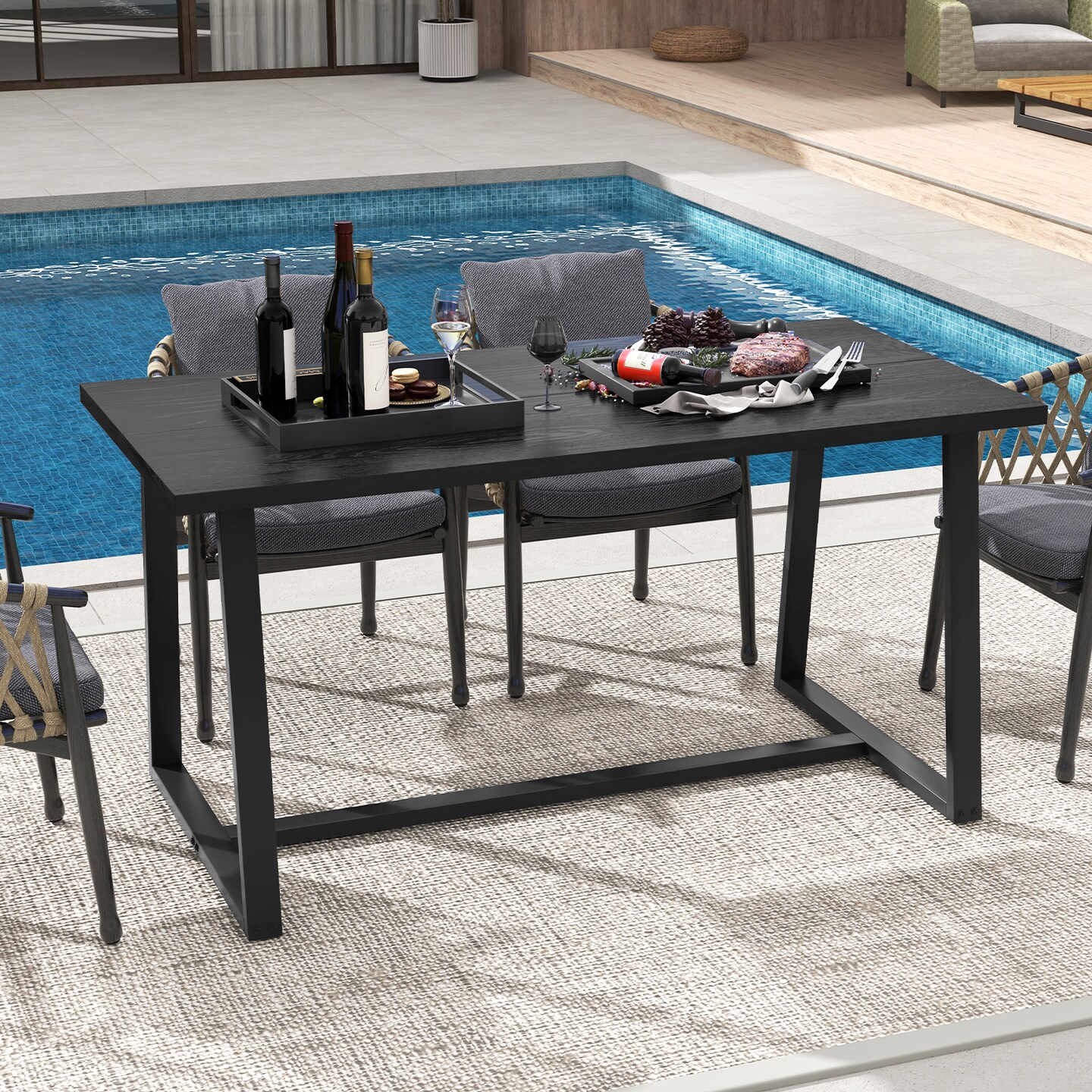 Large Dining Table with Heavy-duty Metal Frame and Anti-slip Foot Pads - 63" x 31.5" x 31.5"