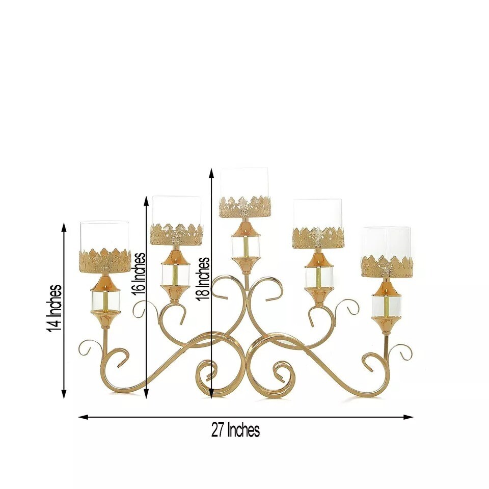 18" tall Candelabra Hurricane Candle Holder for 5 Candles Wedding Centerpiece