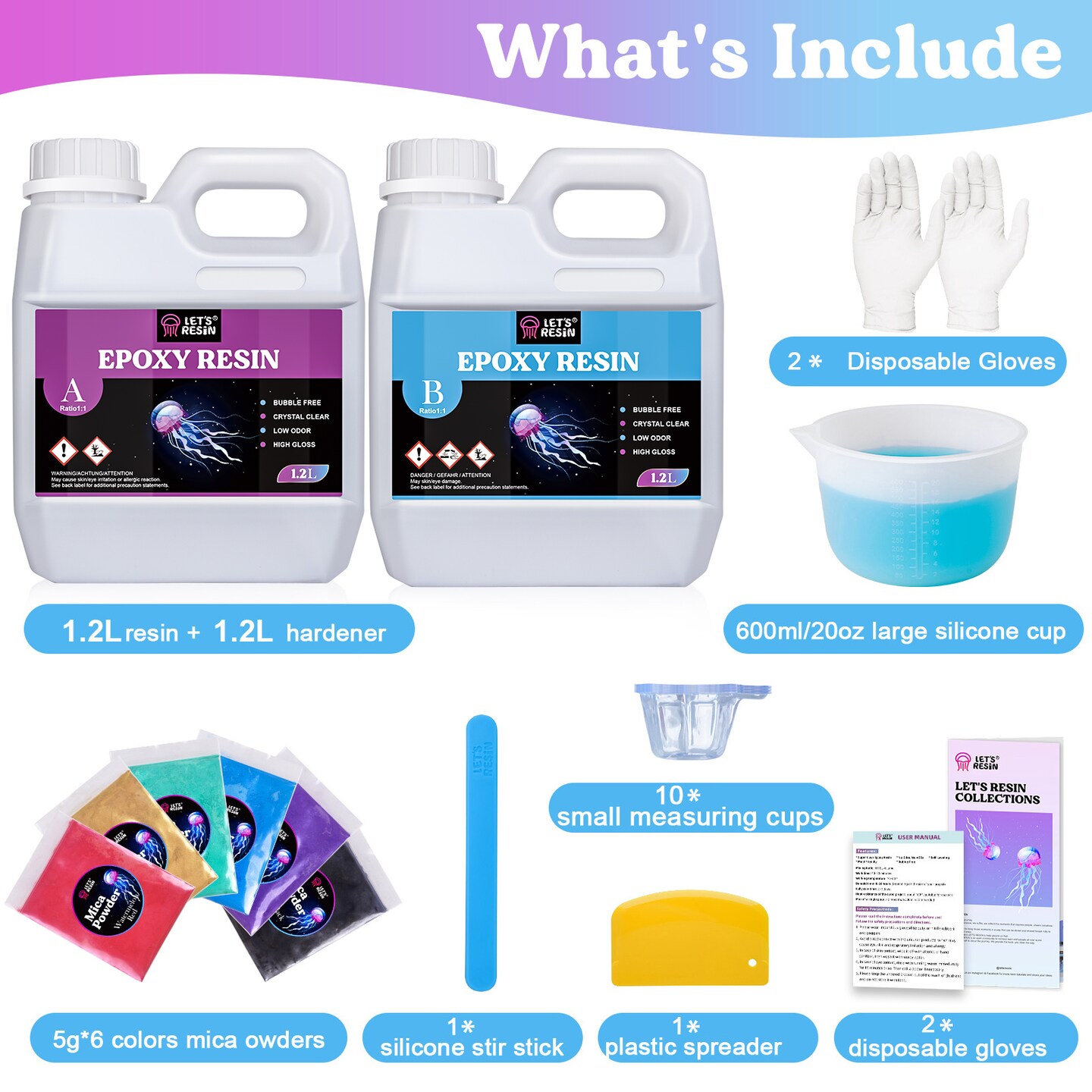 LET&#x27;S RESIN 80oz Crystal Clear Casting Resin Kit,Bubbles Free Epoxy Resin Supplies,Clear Resin for Beginner,Tumblers,Molds,Jewelry,Resin and Hardener with 6 Mica Powders,Large Silicone Cup