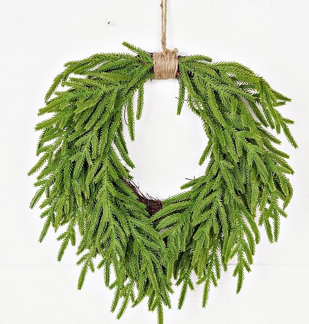 20&#x22; Heart Twig Wreath with Norfolk Pine &#x2013; Rustic Christmas Decor-510708