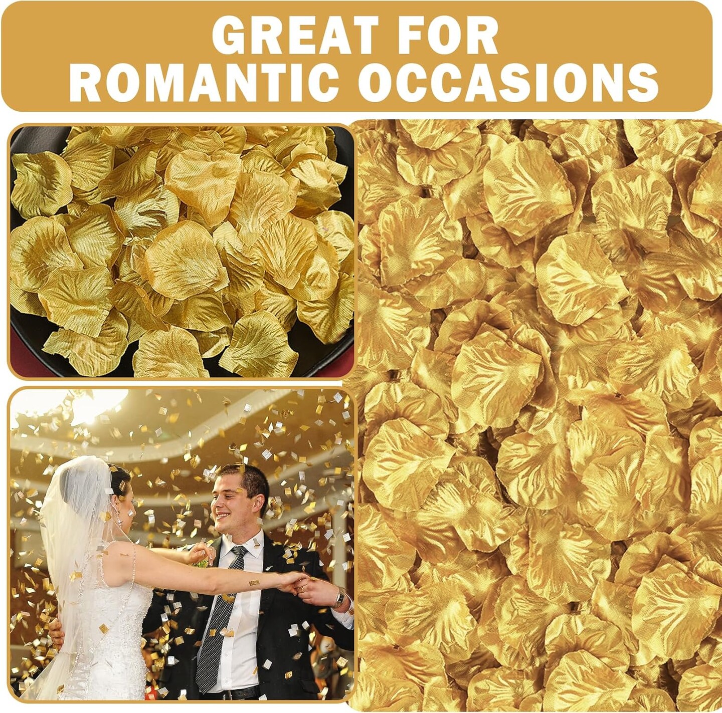 900pcs Gold Silk Rose Petals – Romantic Wedding, Anniversary, Valentine’s Day, Honeymoon & Party Decoration, Artificial Flower Confetti for Proposals