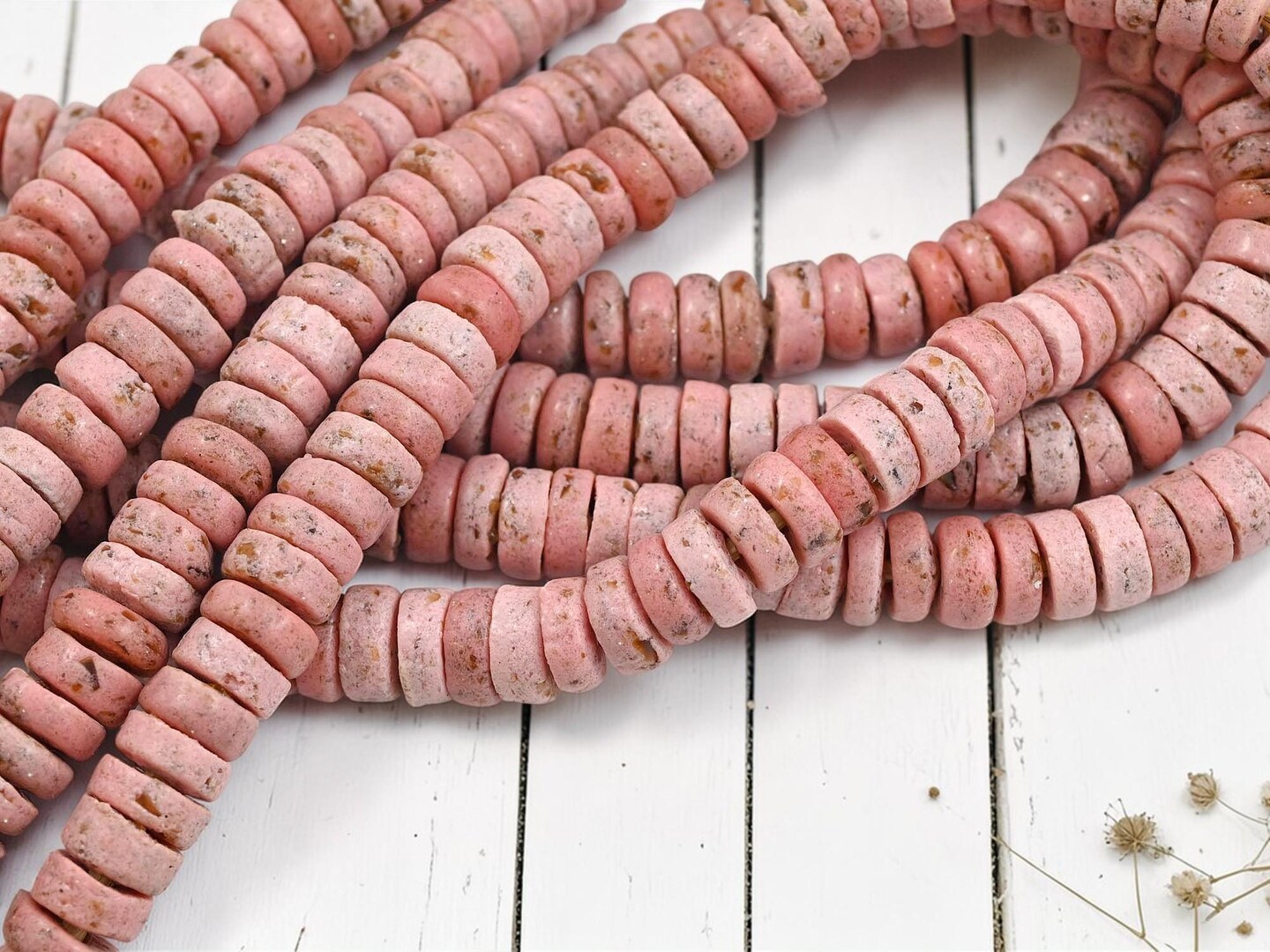 13mm Rustic Pink Recycled African Glass Ashanti Heishi Beads (10" Strand)