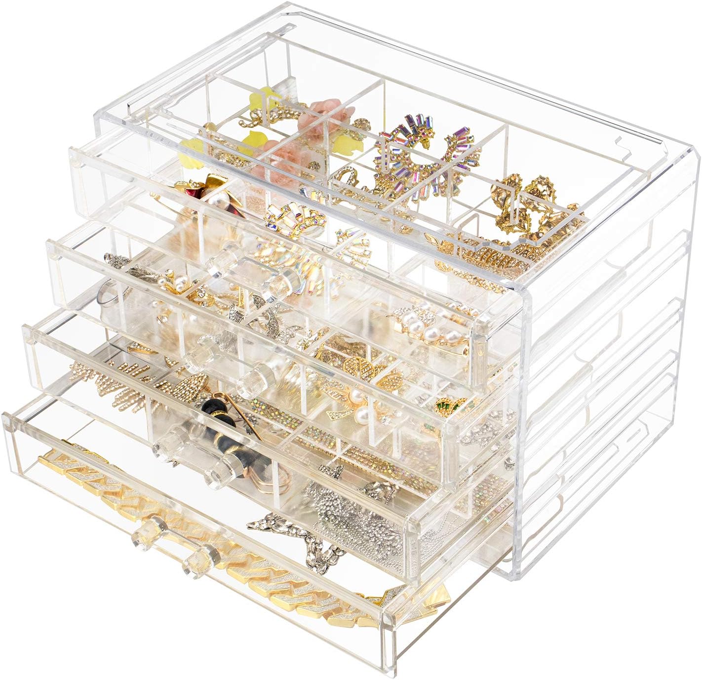 Acrylic Jewelry Box, 72 Grids Clear Jewelry Organizer with Adjustable Dividers, Large Capacity Earring Ring Gift Boxes