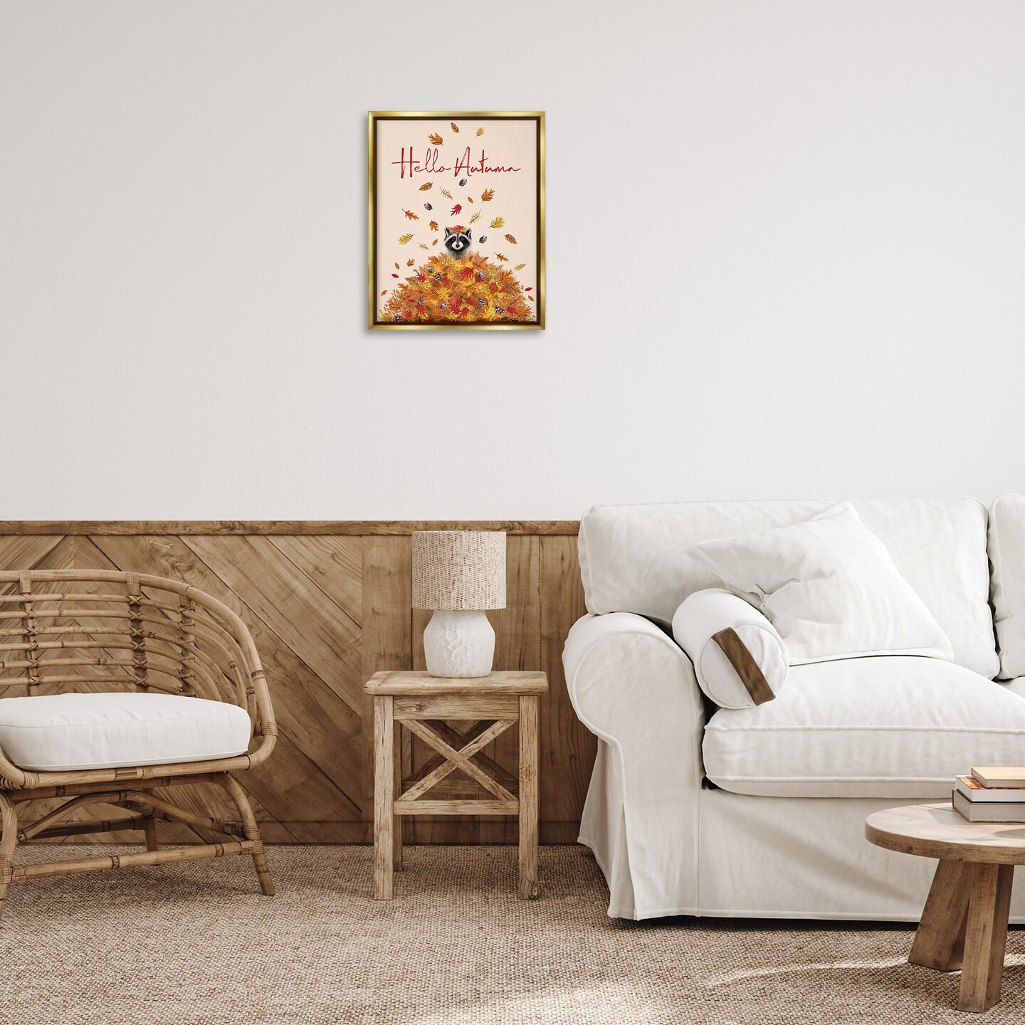 Stupell Industries Hello Autumn Raccoon Floating Frame Design by Elizabeth Tyndall