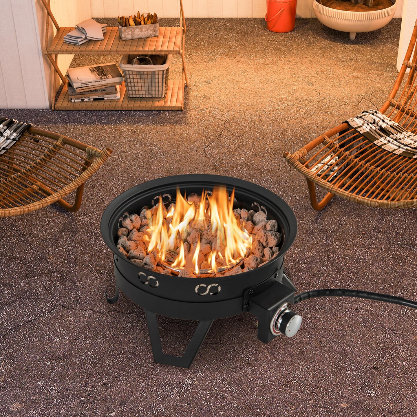 Costway 17&#x22; Portable Gas Fire Pit with Folding Legs &#x26; Removable Grill Carrying Bag