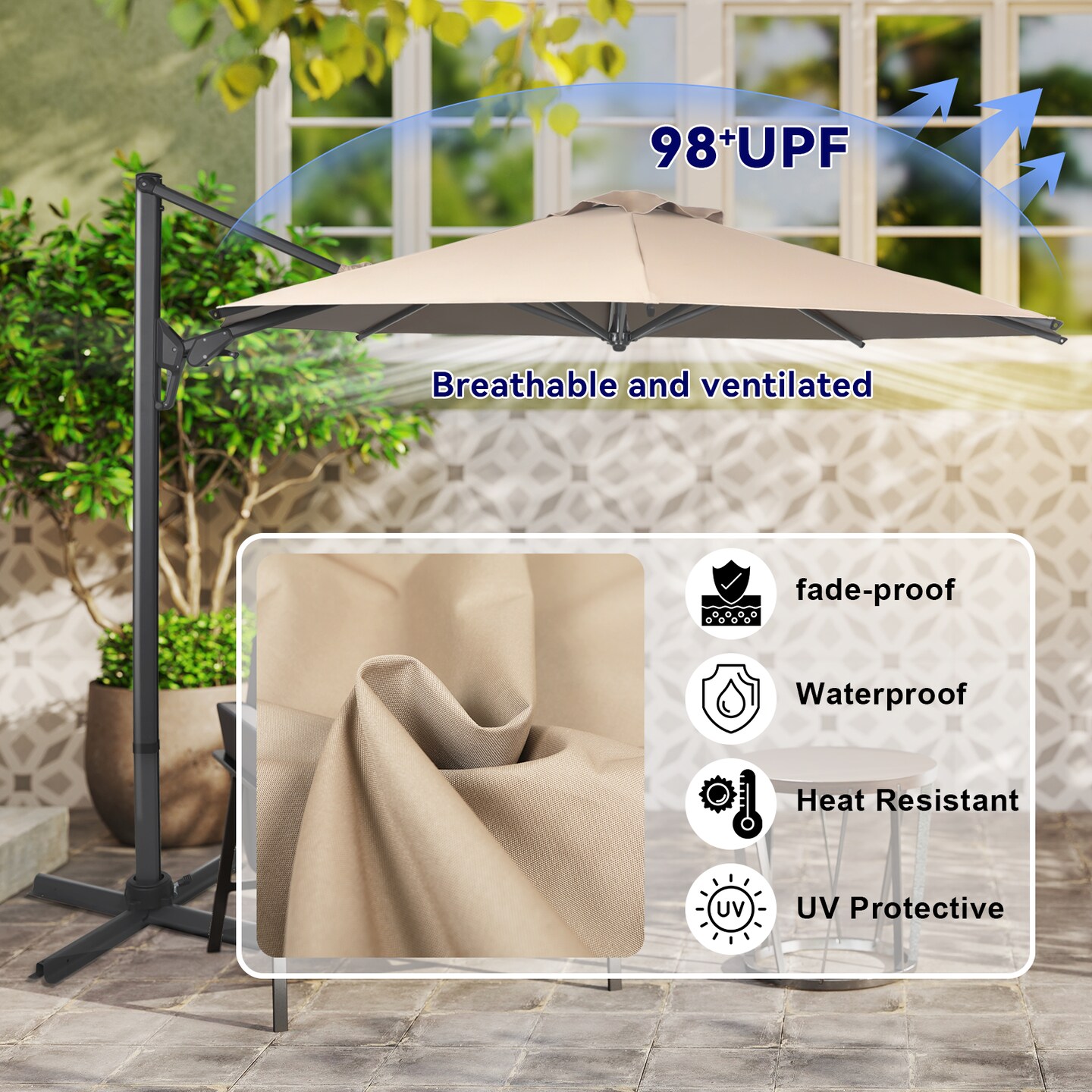 10ft Cantilever Patio Umbrella Outdoor, Windproof Large Offset Umbrella with 360&#xB0;Rotation and Tilt Adjustment,Heavy Duty Outdoor Sun Umbrellas for Garden Decks, Patios, Patio Pools &#xFF08;Beige&#xFF09;