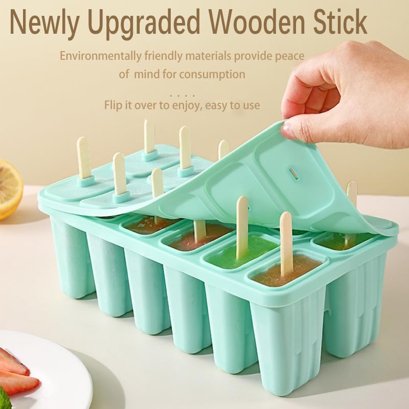 Silicone Popsicles Molds 12 Pieces, Popsicle Holders for Kids with 50 Wooden Sticks Cake Pop Molds, Ice Pop Mold BPA Free Easy Release,Ice Pop Molds Popsicle Molds for Toddlers