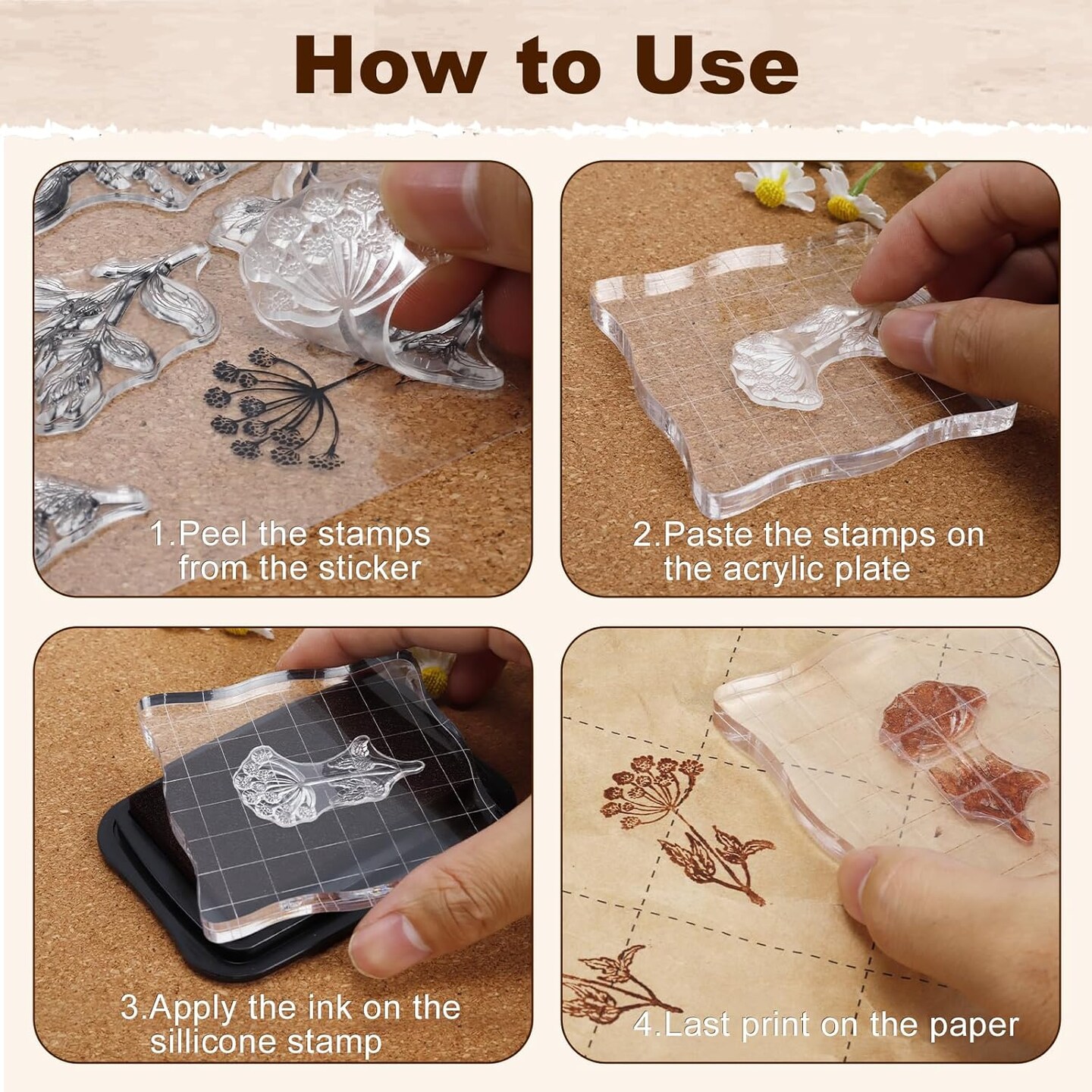 8 Sheets Clear Stamps for Card Making, Silicone Stamps for Crafting, Clear Rubber Flowers Vintage Plants and Decoration and DIY Scrapbooking