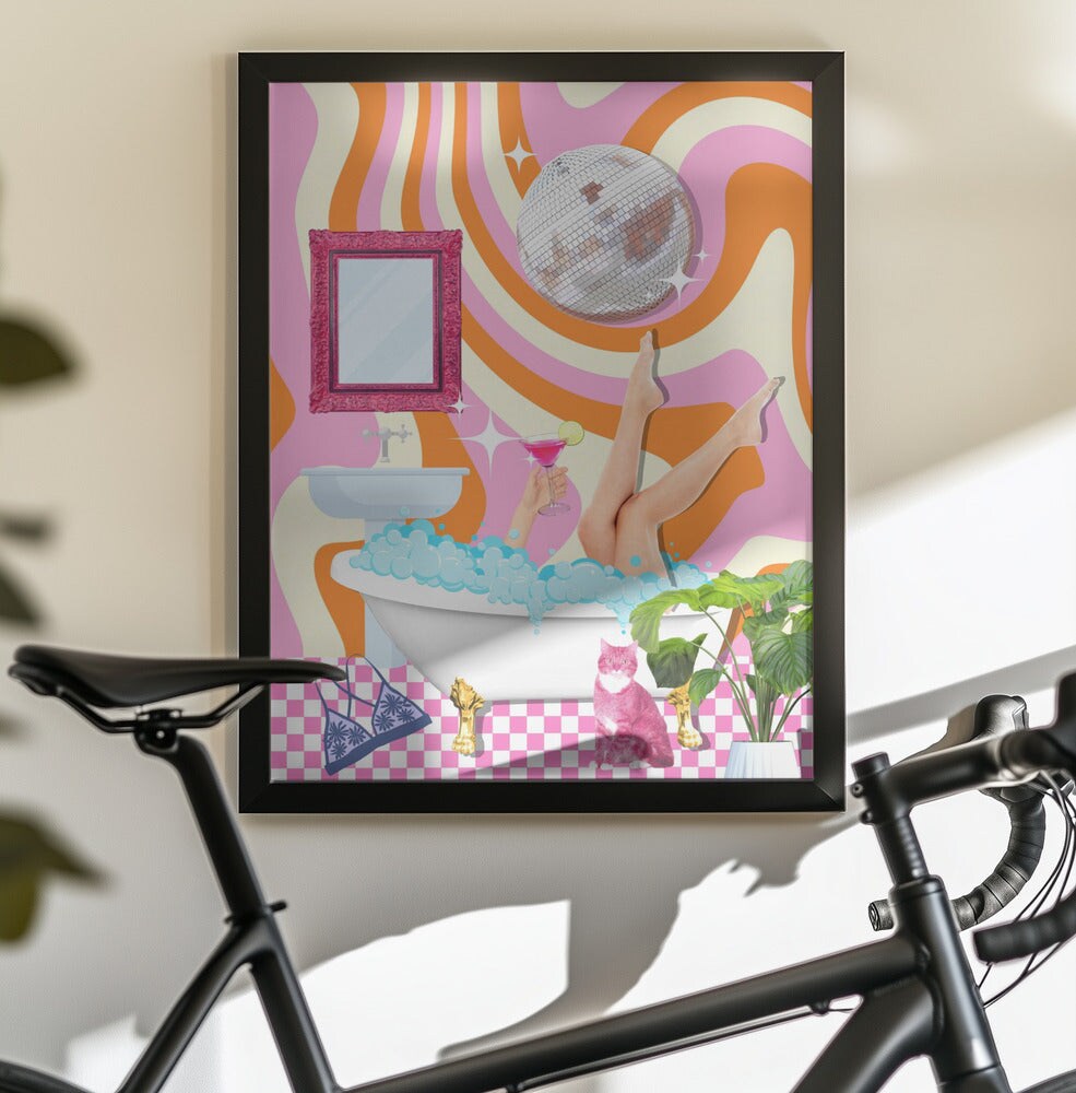 Groovy Bathtub Bliss - Athene Fritsch 24x36 Black Framed Art | Home or Office Art