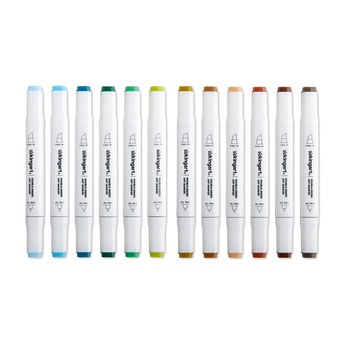 KINGART&#xAE; PRO Double-Ended Art Alcohol Markers, 12 Landscape Palette Colors with Both Fine &#x26; Chisel Tips and Superior Blendability